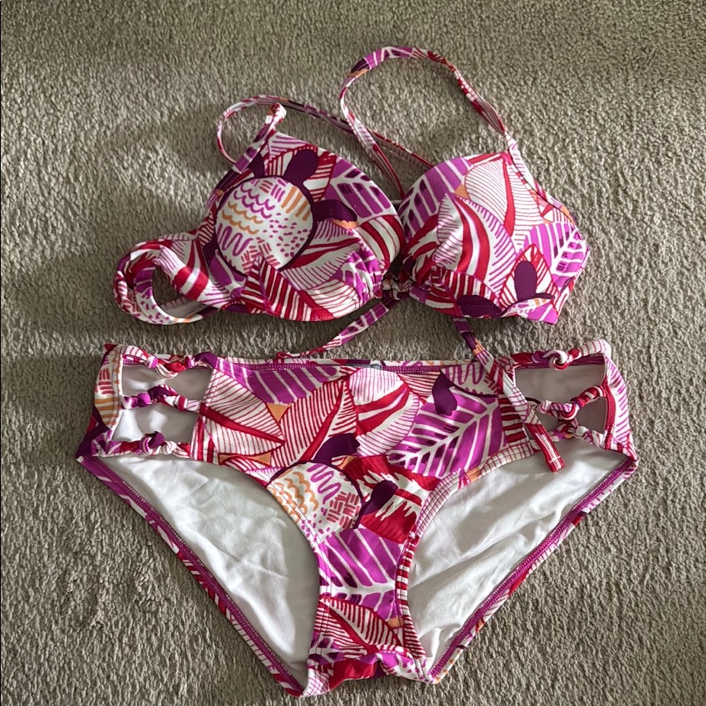 Aerie Pink and Purple Tropical Bikini